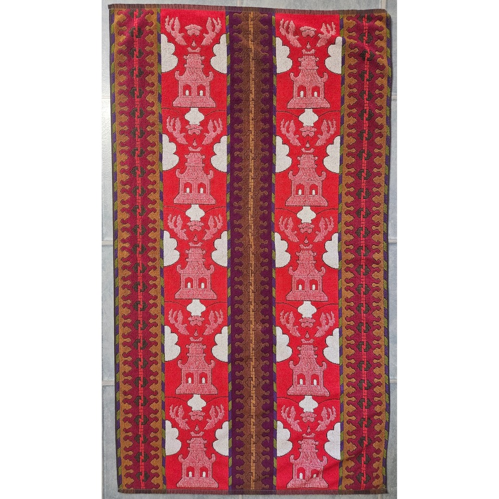 Vintage Royal Terry International Pagoda Dragon Beach Towel Red Cotton Brazil